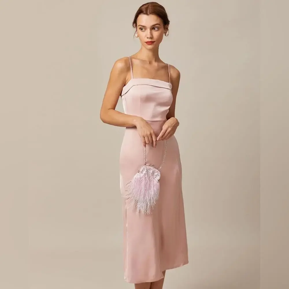 RIHOAS The Pink Bodycon Satin Cami Midi Dress XS
